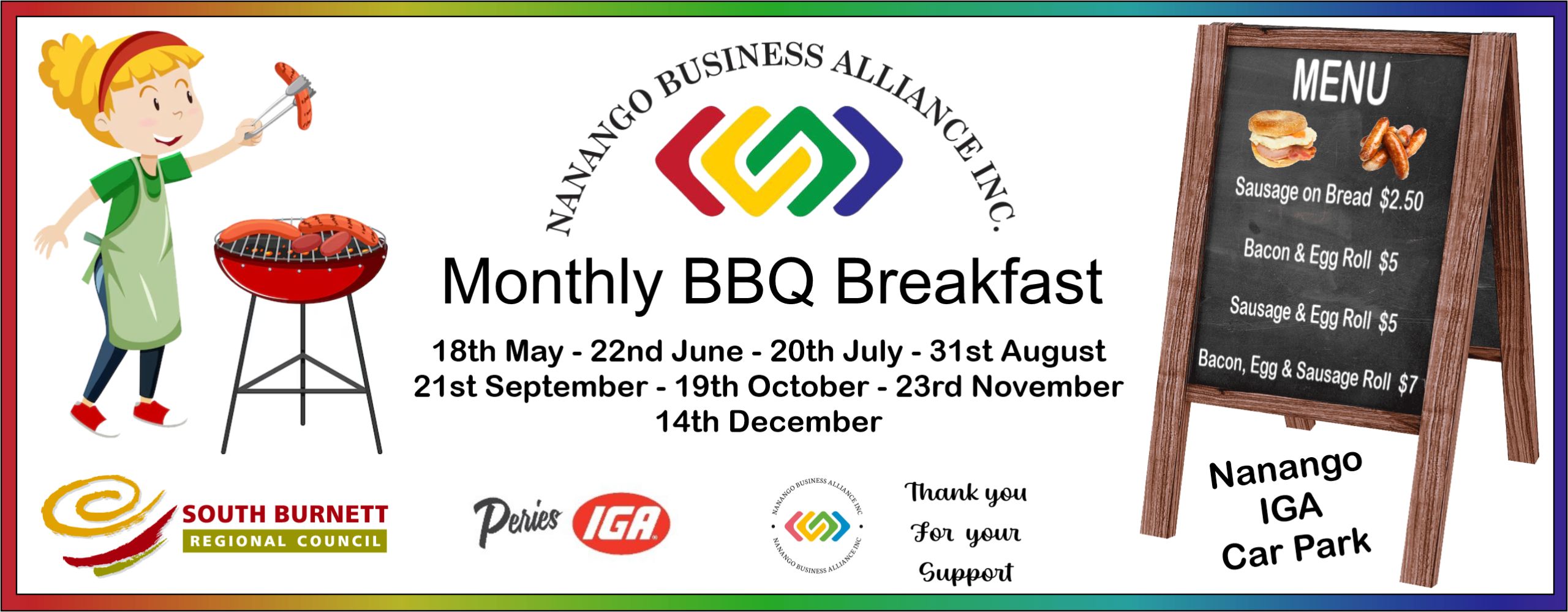 Nanango, BBQ, Hamburger, Sausage, Drink